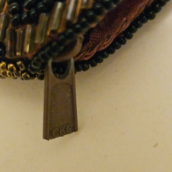 Vintage CKC Beaded Lotus Design Clutch Bag Black & Bronze Zippered Closure - Picture 2 of 6